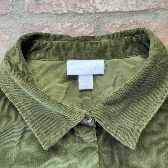 J.Jill Corduroy Green Button Up Blouse Fall Long Sleeve Autumn Collared - Picture 8 of 8